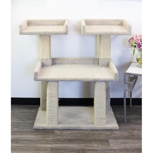 Maykoosh Boldly Bohemian Triple Cat Perch - Multi-Level, 28" L x 23" W x 36.5" H, Green, for All Breed Sizes, Ideal for Climbing, Scratching, Cuddling, Jumping Beige/42.5" L x 24" W x 38" H