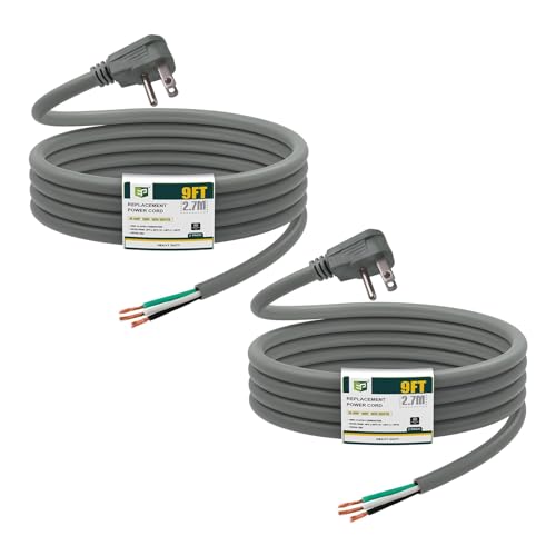 Image of EP 2 Pack 9 Ft Flat Plug Appliance and Power Tool Cord, 14 Gauge 3 Prong 15A Replacement Power Supply Cord Cable, 110V 115V 122V AC Pigtail, Grey