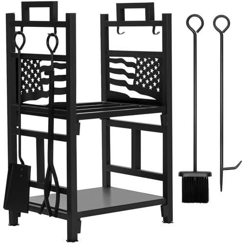 Firewood rack with double-layer log holder for fireplace