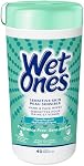 Wet Ones Unscented Hand and Face Wipes| Sensitive Skin Travel Wipes |Hypoallergenic| With Cucumber, Chamomile| Gentle on Skin | Alcohol & Scent-free Wet Wipes| Travel Essentials, 40 Count Canister
