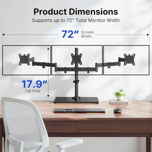 Image of HUANUO Free Standing Triple Monitor Mount for 13-27 Inch Screens