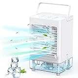 【La última Tecnología Refrigeración】❄❄Este mini enfriador de aire adopta la última tecnología de enfriamiento por evaporación molecular de agua y tiene tres modos de velocidad del viento ajustables (baja/media/alta). El fuerte viento frío te mantiene alejado del caluroso verano.❄Es un pequeño aire acondicionado portátil ideal para dormitorios, apartamentos, autocaravanas, oficinas, dormitorios, cocinas o salas de estar.