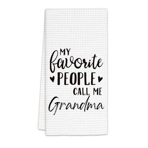 FIicy Grandma Gifts Kitchen Towels, Gifts for Grandma Dish Towels, Grandma Gifts from Grandkids Grandchild, My Favorite People Call Me Grandma Decorative Hand Towels for Kitchen Bathroom(16x24 Inch)