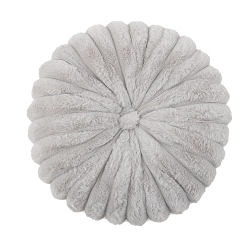 Jackcsale Round Throw Pillows, 14 inch Round Pumpkin Couch Throw Pillow Plush Pleated Chair Pillows Home Decorative Cushion for Living Room Bedroom Car (Iight Grey)