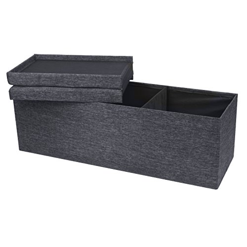 Otto & Ben [2Pc Set Folding Toy Box Chest With Smart Lift Top Linen Fabric Ottomans Bench Foot Rest For Bedroom And Living Room, 45", Dark Grey #TOP4