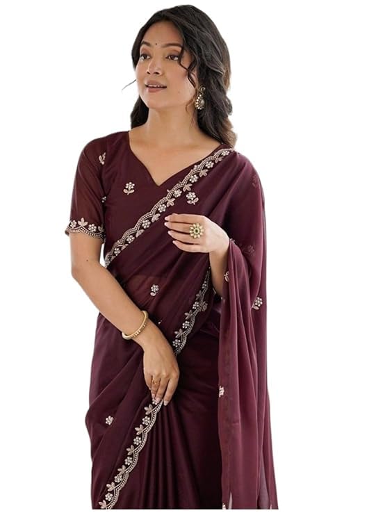 Image of Star Georgette Saree with Sequin Embroidery Work and Embroidered Blouse (Star-104)