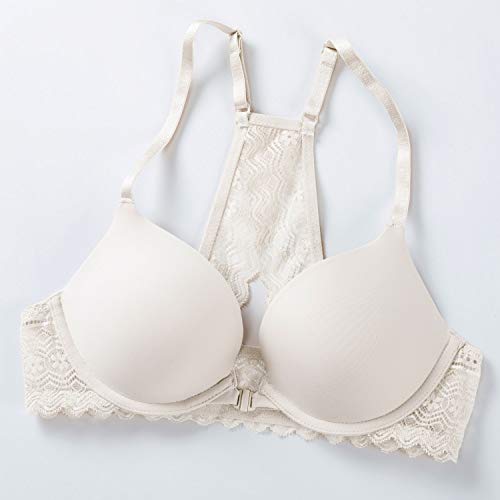 Image of DOBREVA Women's Push Up Bra Racerback Front Closure Bras Plunge Underwire Tshirt Padded Lace