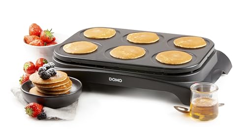 DOMO DO8709P Pancake Maker - 6 mini pancakes ou crêpes - Ø11,5 cm - Inclus louche doseuse - Noir