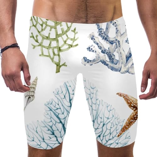 Traje de baño para hombre blanco estampado con corales y animales de la S a la 3XL
