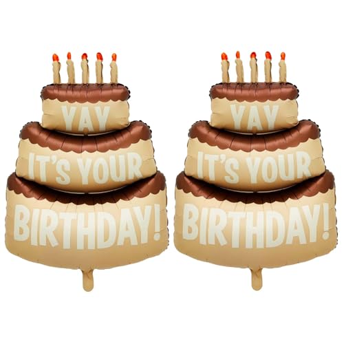 Image of Happy Birthday Large Cake Foil Balloons 40 Inch Three-Layer Big Cake Happy Birthday Cream Coffee Mylar Helium Balloon for Girls Boy Women Kids Baby Shower Birthday Party Decorations Supplies 2 Pcs