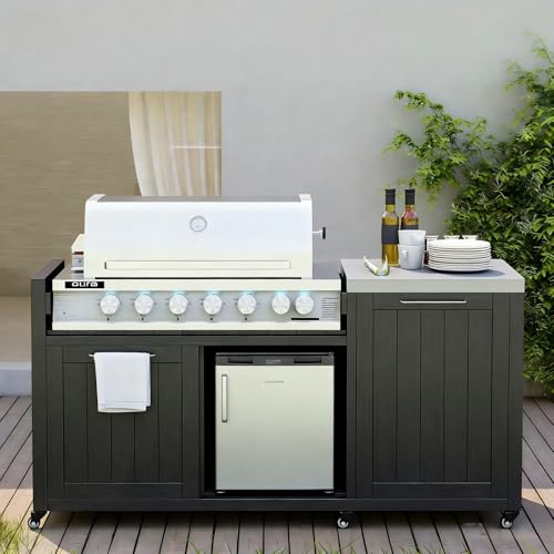 Girarvs Outdoor Grill Cart for Blackstone Griddle, Solid Wood Grill Table, Outdoor Kitchen Island with...