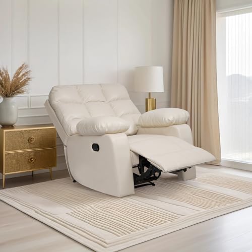 Image of Lumina 1 Seater Recliner | Single Sofa Chair for Living Room Comfort | Ergonomic Design (Leatherette - Beige)