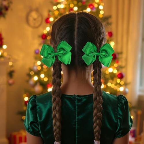 CN 4.5 Inch Green Glitter Hair Bows for Girls Alligator Clips Sparkly Satin Hair Accessories for Kids Toddler Women on Birthday Wedding Christmas and Party