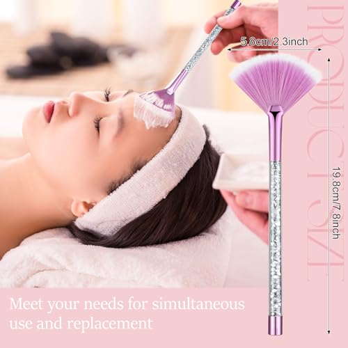 Image of 9 Pieces Facial Fan Mask Brushes, Soft Facial Applicator Brushes Tools for Peel Glycolic Makeup for Mud Cream(Purple, Silver)