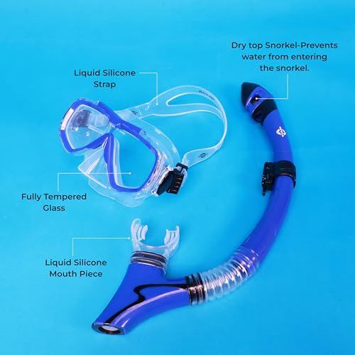 Image of Nivia Pro Dive 2.0 Diving Set for Unisex Kids and Adults, Snorkle Set with Swimming Goggles, Swimming Mask Diving Goggles with Silicone Strap, Snorkel Mask for Underwater Sports Diving (Blue)