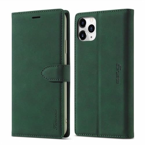 Étui portefeuille en cuir pour iPhone 15 Plus vert avec rangement
