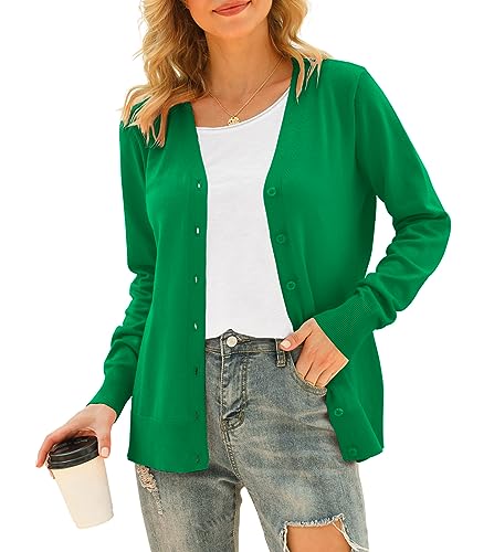 Image of VIISHOW Women Long Sleeve Button Down V Neck Lightweight Basic Knit Sweater Cardigan