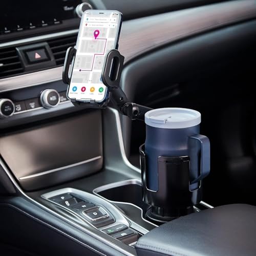 SCRWVESS Cup Holder Phone Mount, 2 in 1 Cup Holder Expander for Car Long Arm with 360&deg;Rotation Cup...