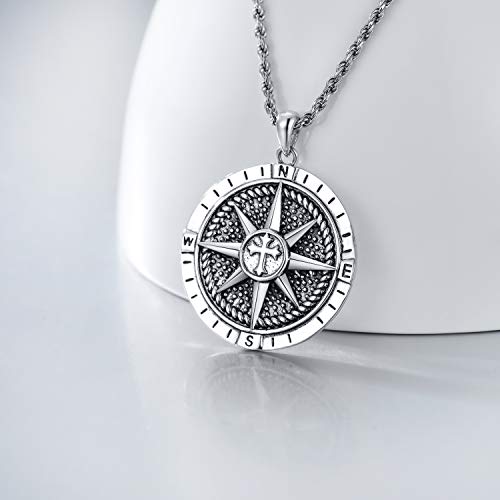 Pdtjmtg Compass Necklace Sterling Silver Necklace, 20’’+2’’ #TOP1