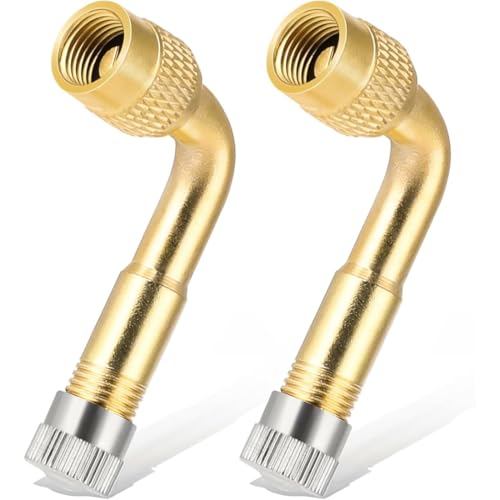 2 Pièces Extensions de Valve 90 degrés, Adaptateur de Valve en Cuivre, Adaptateur Valve Pneu Raccord Prolongateur Coudee, pour Voiture, Moto, Vélo, Scooter