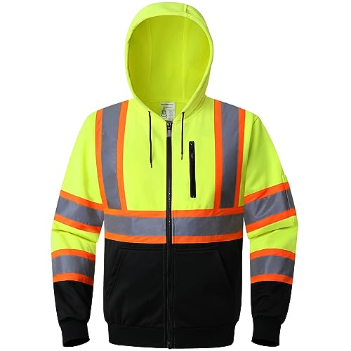 Kazsaifo Hi Vis Hoodie for Men Safety Sweatshirt,KZV,Yellowblack,XL