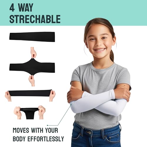 Image of Kids Arm Sleeves - Protective Arm Covers for Boys & Girls, Ages 5-13, UV Sun Protection, Perfect for Sports, Cycling, Running, and Outdoor Activities
