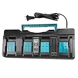 Powilling 4-Port 18V Lithium-Ion Charger DC18SF for Makita 14.4V-18V Lithium Battery BL1830 BL1840 BL1850 BL1860 BL1815 BL1430, Replace Makita DC18SF DC18RC DC18RD DC18RA Rapid Charger