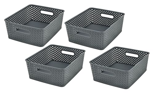 Panier de rangement gris empilable avec poignees ergonomiques pour tri facile - 2
