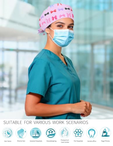 Image of Kousenpu Scrub Caps for Women, Adjustable Women's Surgical Cap with Buttons, Breathable Cute Design for Nurses and Doctors