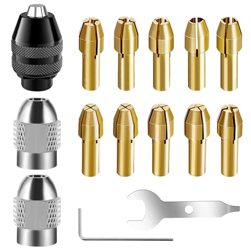 Drill Chuck Collet Set, 15 PCS Collet Nut Kit 1/32