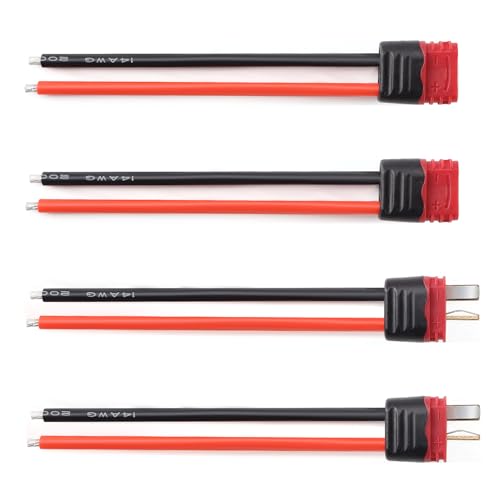 Lyeteung 2 Paires Antidérapant T-Plug Connecteur, Deans Style Mâle et Femelle Connecteurs avec Boîtier de Gaine et Fil de Silicium de 100mm 14 AWG, pour...