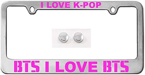 Miniatura 5 de Marco de matrícula personalizado "I Love BTSK-POP, plateado, cromado + calcomanía BTS (mismo color) cromo brillanteajuste universal (negro)
