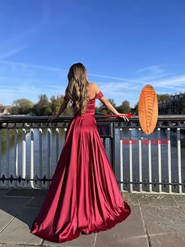 Off The Shoulder Bridesmaid Dresses Satin Prom Dress A Line Split Evening Party Dress for Women HS0112