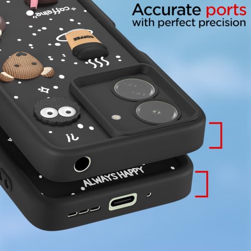 Image of Pikkme Back Cover for Redmi 13C 4G | 3D Bear Silicone Cute & Fun Coffee Cartoon | Full Body Protection Bumper Case (Black)