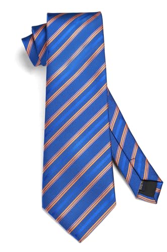 Image of HISDERN Mens Ties Set Stripe Plaid Ties for Men and Pocket Square Cufflinks Formal Silk Necktie Wedding Business