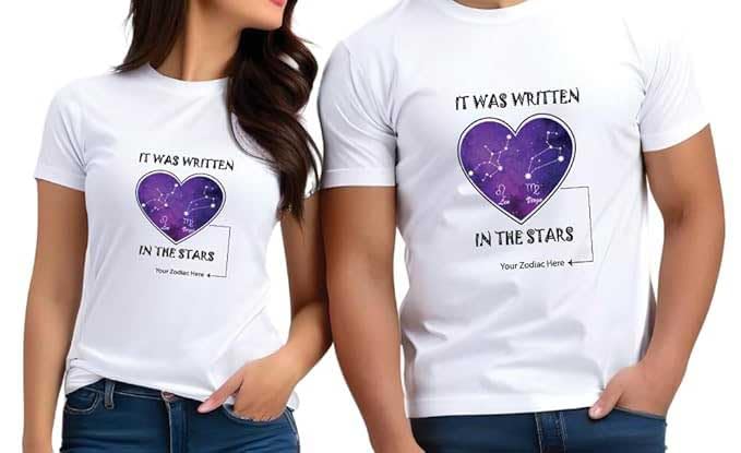 Graphic Printed T-Shirt for Unisex, It was Written in The Stars Design, White, Polycotton, Half Sleeve, Round Neck, Regular Fit