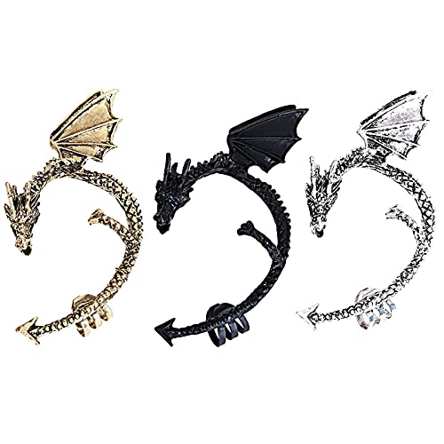 3 Pcs Gothic Punk Metal Dragon Earrings Dragon Ear Cuff