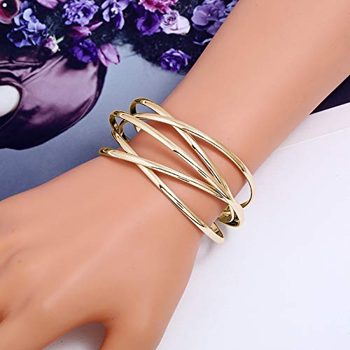 FUTIMELY Boho Chunky Cuff Bracelet for Women,Gold/Silver/Rose gold Multi-layer Cross Wire Bangle Bracelets Open Adjustable Wide Cuff Bracelet Fashion Statement Jewelry2