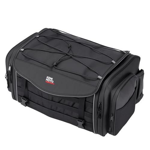 KEMIMOTO Motorrad Tasche 35-45L, wasserdichte Motorrad Hecktasche, Große Kapazität, Erweiterbare Satteltasche, Gepäckträgertasche mit Regenhülle, Einfache Montage, Schwarz