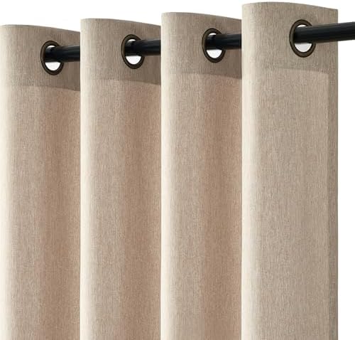 Topfinel Leinen Gardinen Kurz Halbtransparent Licht Filtern Vorhang Boho 2er Set H 160 x B 140 cm Wohnzimmer Vorhänge Kurze Vorhänge mit Ösen Curtains für Schlafzimmer Balkontür