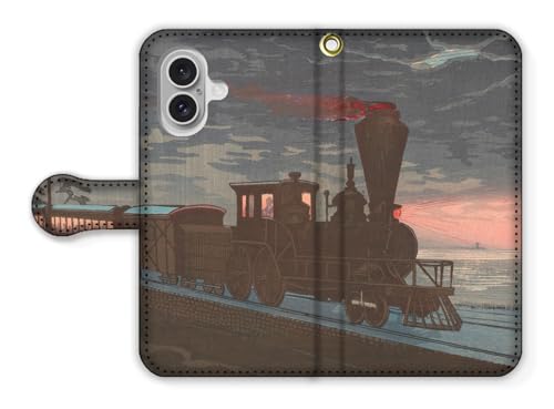 手帳型 iPhone17互換 スマホケース 【世界の名画】 小林清親 ☆新版画☆ 日本画 浮世絵 絵画 芸術 アート (高輪半町朧月景)