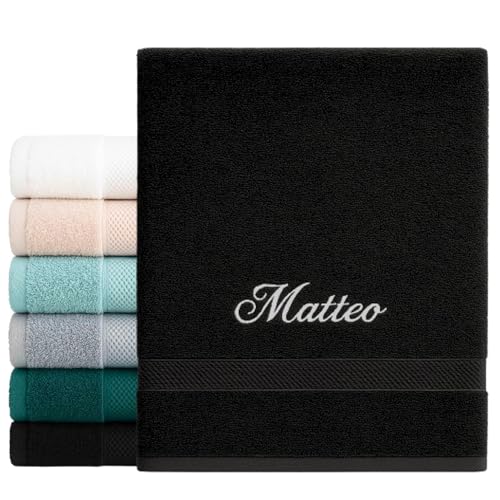 Serviette brodée personnalisée – Drap de bain noir 70x140 ou 50x100 cm – Broderie prénom ou texte au choix – 100% coton épais et absorbant – Idée...