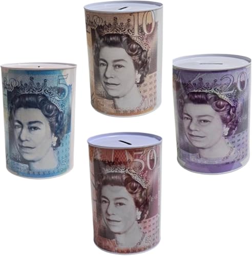 POF2 Bank Note Money Tin Piggy Bank, Savings Tin for Kids, Compact Cash Tin with Note & Coin Slot Opening, Multicoluor Coin Bank, Ideal Money Saving Jar for Adults & juniors (Two Random Supplied)