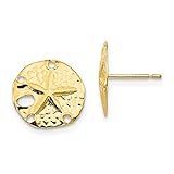 14K Yellow Gold Sand Dollar Sea Star Starfish Earrings