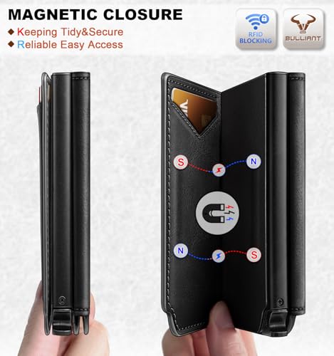 Image of BULLIANT Men Wallet Leather Wallet Card Holders Money Clip for Men 10Cards-Magnetic Flip on Metal Case