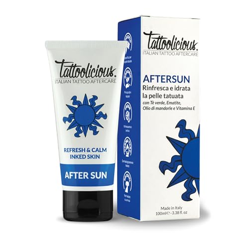 Tattoolicious AFTER SUN 100 ml – Crema Doposole per Tatuaggi | Lenitiva e Re-Idratante | Con Ingredienti Naturali e Principi Attivi Bio, Vegan, Cruelty Free, Derma Tested | Made in Italy