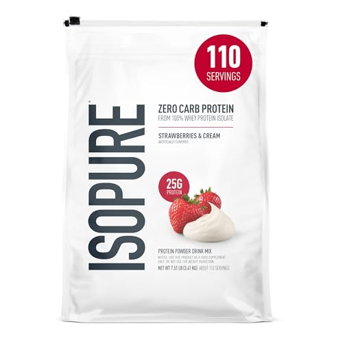 Image of Isopure Zero Carb 100% Pure Whey Isolate Protein Powder, Gluten Free, With Vitamins, Strawberries & Cream, 25g Protein Per Serving, 7.5 Lbs, 110 Servings (Packaging May Vary)