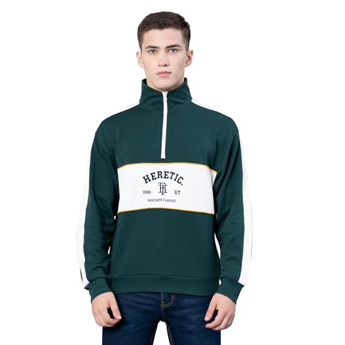 Image of Red Tape Cotton Half Zip Mock Neck Sweatshirt For Men | Cut & Sew | Everyday Comfort