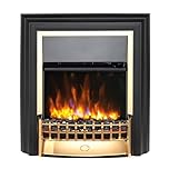 Dimplex Cheriton Deluxe Optiflame Freestanding Electric Fire, Brass and Black Free Standing LED Flame Effect Electric Fireplace with Variable Flame Brightness, Coal Fuel Bed, Adjustable 2kW Heater