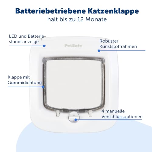 PetSafe Mikrochip-Katzenklappe - Außen- oder Innentür für Katzen - RFID-Zugang für bis zu 40 Haustiere - 4 Verschlussoptionen, Wetterfest, Einfache DIY Montage - Weiß